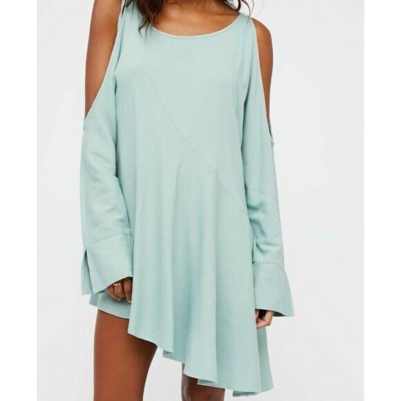 Free People Mint Clear Skies Cold Shoulder Tunic Mini Dress Small Asymmetrical - Picture 12 of 12